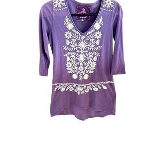 Purple Embroidered Johnny Was JW Los Angeles XS dress